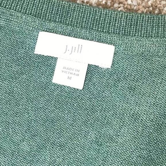 J. Jill sweater V-neck lightweight sage green long sleeve knit cotton blend SZ M - Picture 8 of 10